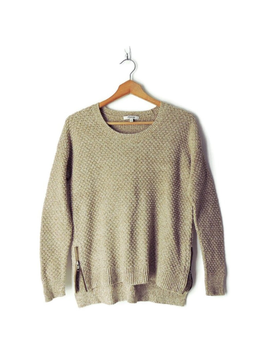 Madewell Zip sides Landmark Texture Sweater top pullover Natural Beige XS